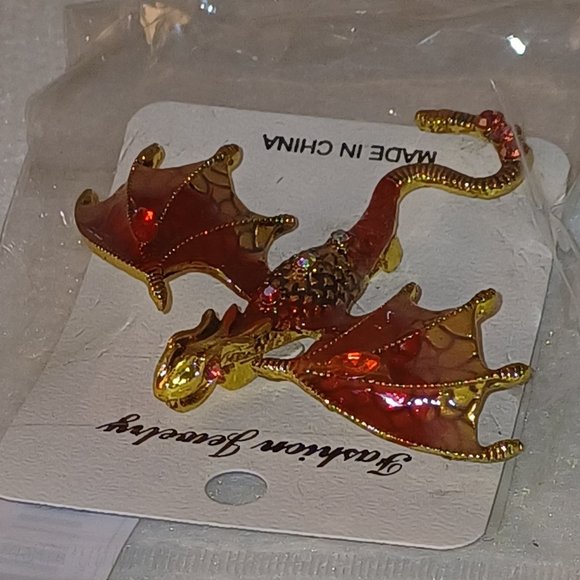 NWT Dragon Flying Pteradactyl Pin Brooch Metallic Halloween Jewelry AQUA BLUE - Picture 6 of 12